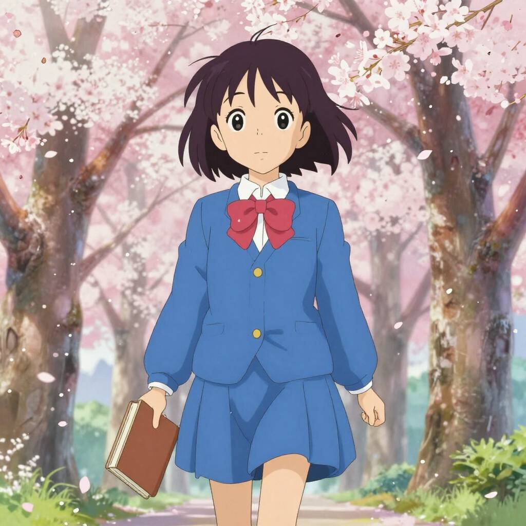 Z image generated Studio Ghibli anime style girl in cherry blossom forest