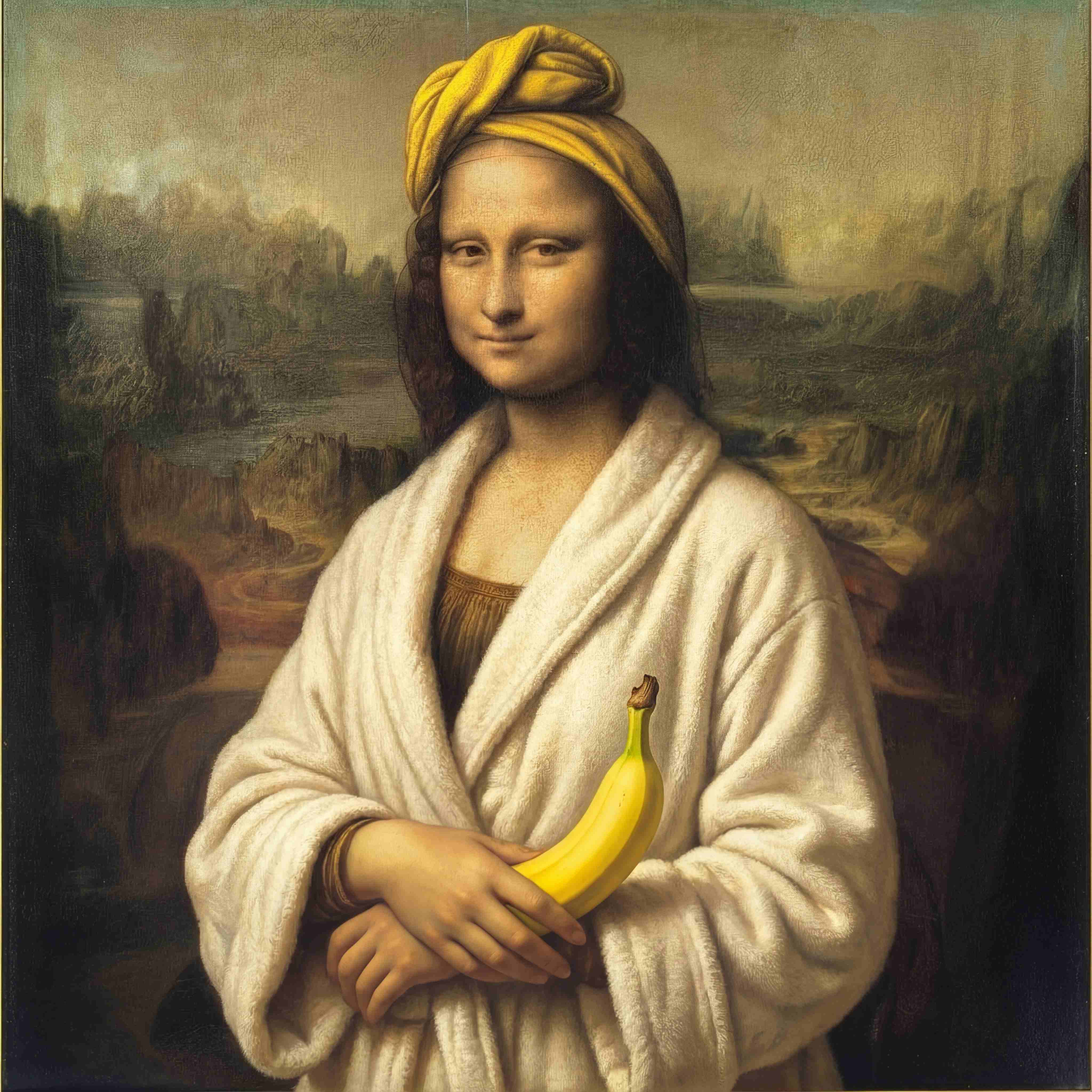 Nano Banana 2 AI generated - Mona Lisa banana parody Renaissance art creative