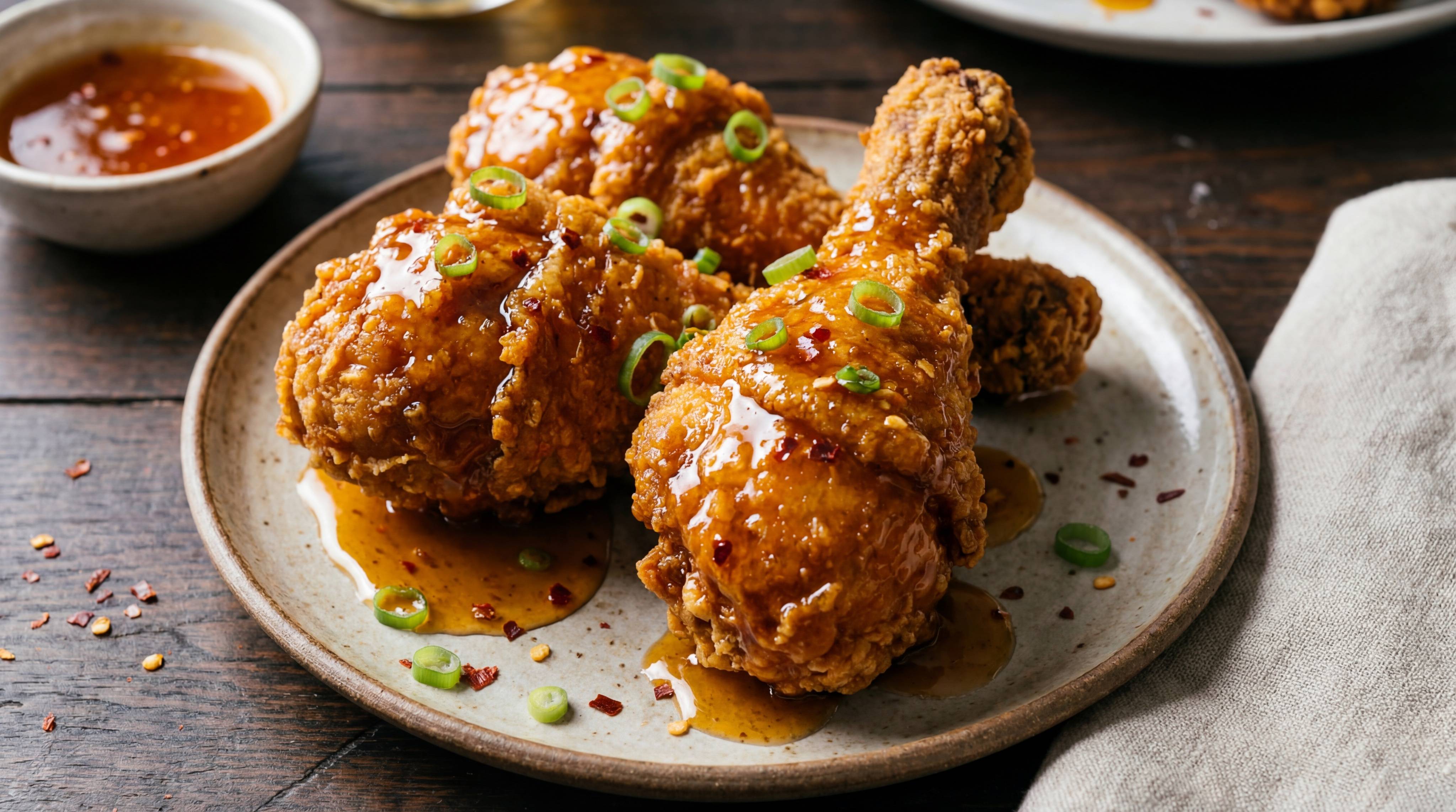 Nano Banana 2 AI-generated commercial food photography, golden fried chicken close-up with professional lighting and depth of field