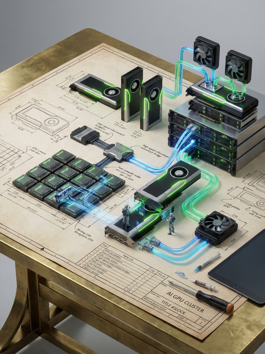 Infographic / Edu Visual - Technical Blueprint of an AI GPU Cluster prompt example made with Nano Banana Pro