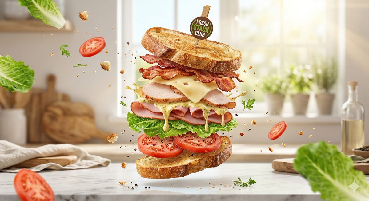 E-commerce Main Image - Exploded Tilt View Sandwich Product Photography prompt example made with Nano Banana Pro